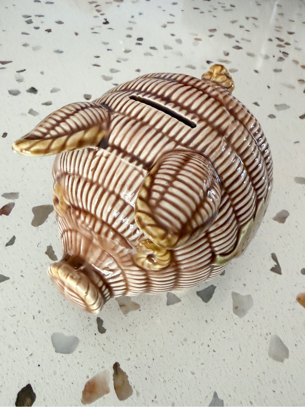 Vintage Rossini basket weave ceramic piggy bank from the 1960s